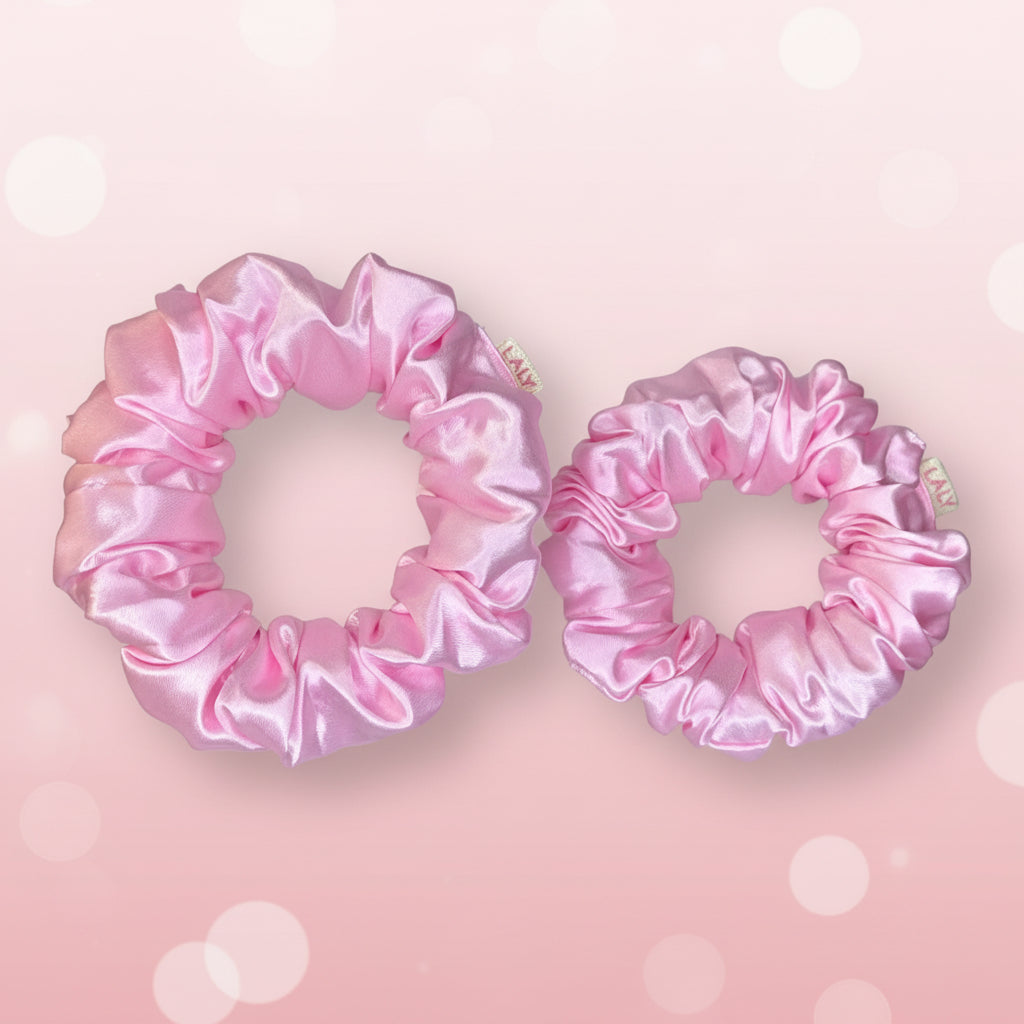 Pink - Set of 2 Satin Scrunchies