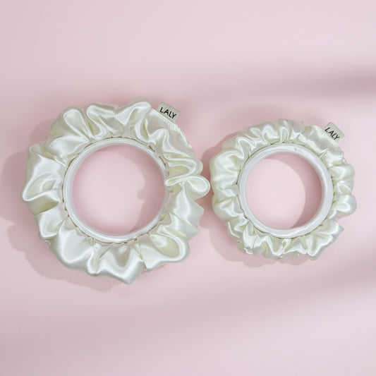 Pearl white - Set of 2 Satin Scrunchies
