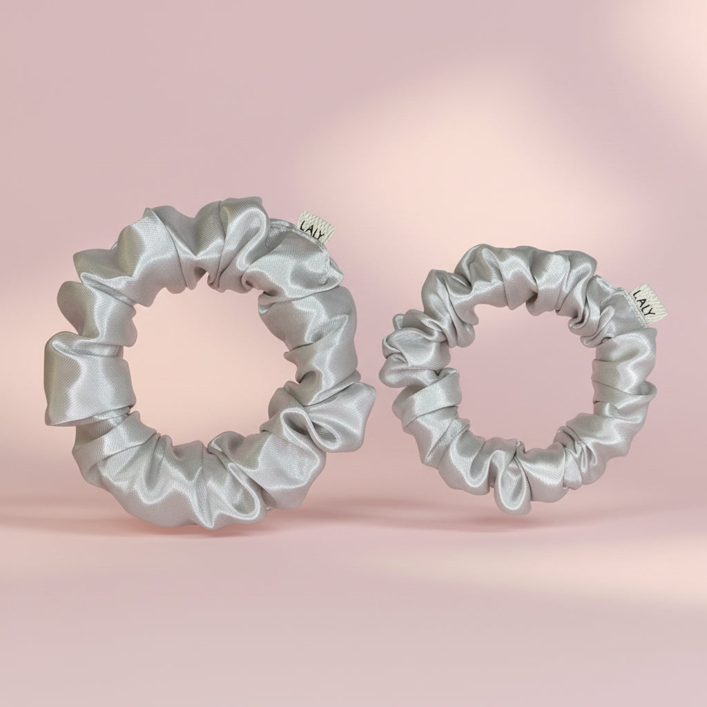 Silver - Set of 2 Satin Scrunchies